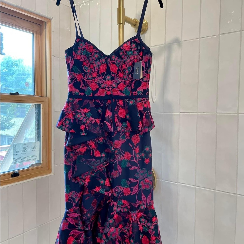 Marchesa Notte floral peplum dress
